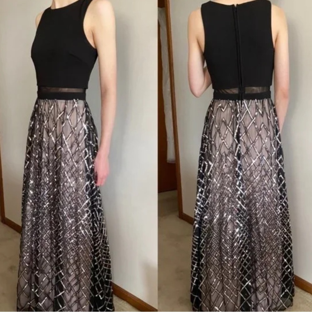 TLC Say Yes to the Prom Elegant Black and Silver Women's Maxi Dress - Picture 2 of 13